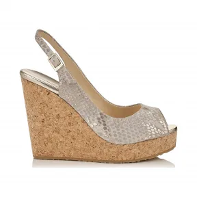 Jimmychoo/吉米周 浅卡其色金属色印花麂皮软木坡跟 PROVAMPR020028