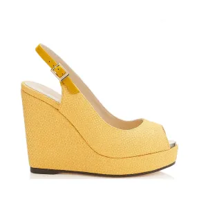 Jimmychoo/吉米周 流行黄色编织拉菲草楔形凉鞋 PROVAWRW071856