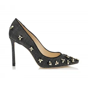 Jimmychoo/吉米周 黑色Raffia尖头浅口浅口鞋上的Paillettes ROMY100YRF000034