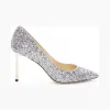 Jimmychoo/吉米周 白金混色粗粒闪粉面料尖头高跟鞋  ROMY85GTZOO0007