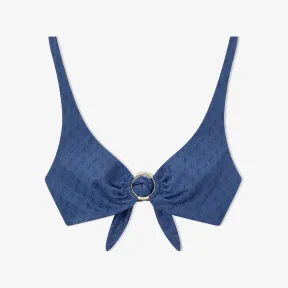 Jimmychoo/吉米周 烟青色 JC 字母印花再生尼龙拼莱卡比基尼上衣 SIRAB076013841