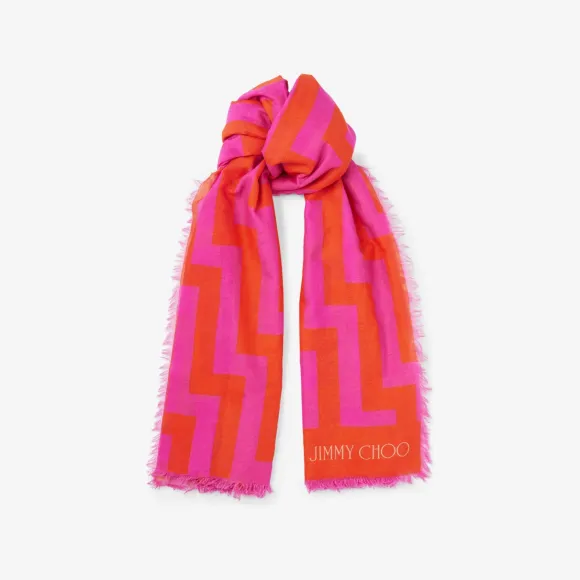 Jimmychoo/吉米周 桃红色 Avenue 印花棉披巾 TEIAS820110604