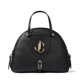 Jimmychoo/吉米周 JC 品牌 logo 款黑色牛皮拼植鞣皮保龄球包 VARENNEBOWLINGMAFV000074