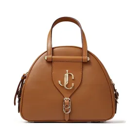 Jimmychoo/吉米周 品牌logo装饰黄棕色麂皮拼植鞣皮保龄球包  VARENNEBOWLINGSAFV026374