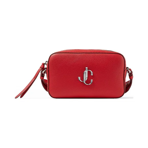 Jimmychoo/吉米周 银色品牌 logo 徽章装饰正红色牛皮相机包  VARENNECAMERAUCJ061621