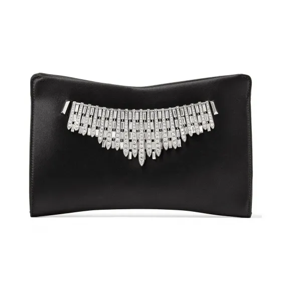 Jimmychoo/吉米周 水晶冠饰黑色缎面手拿包  VENUSTGY010003