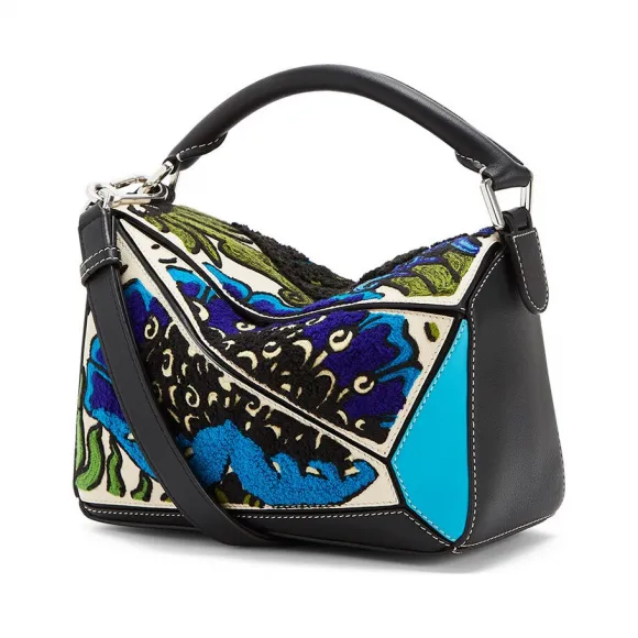 罗意威/Loewe Puzzle Floral Small BagPeacock Blue 303.50.S21