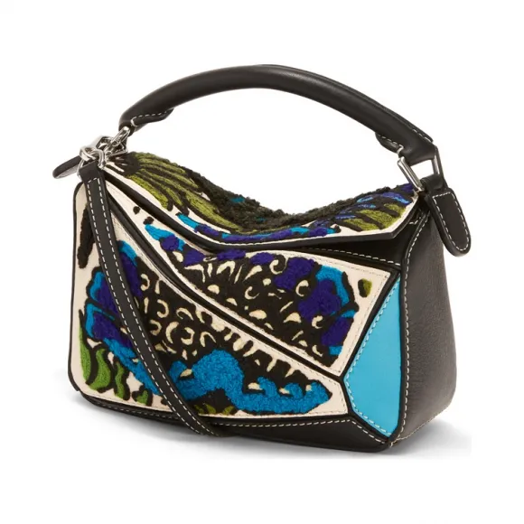 罗意威/Loewe Puzzle Floral Mini BagPeacock Blue 303.50.U95
