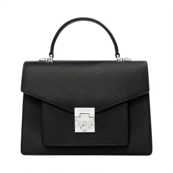 MCM Patricia Pocket Satchel in Grained Leather MWE8APA65BK001