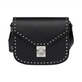 MCM Patricia 铆钉轮廓粒面皮革单肩包 MWS7APA16BK001