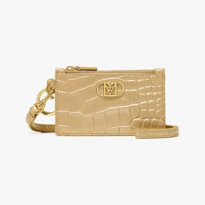 MCM Mode Travia金属色鳄鱼纹皮革挂绳卡夹 MYADSLD01DG001