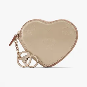 MCM 金属花押字图案皮革心形硬币袋 MYIASPM01T1001