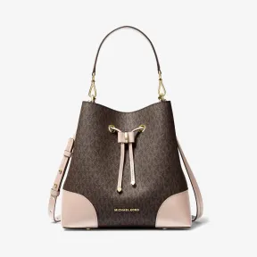 迈克高仕/Michael Kors 女士 深棕色/裸粉色 Mercer Gallery 中号老花水桶包