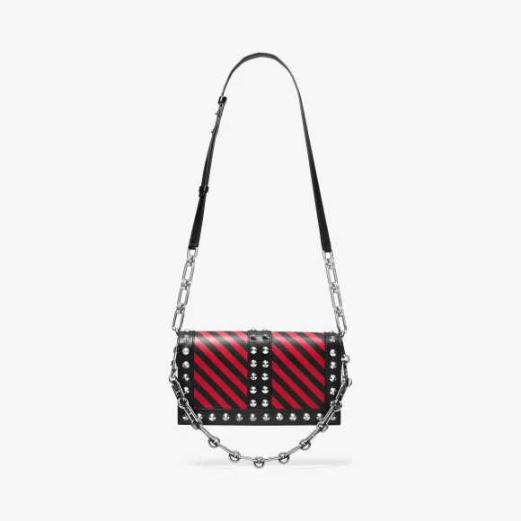 迈克高仕/Michael Kors 女士 黑色/深红 Courtney 铆钉斜挎链条包