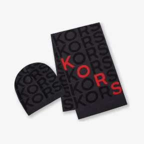 迈克高仕/Michael Kors 男士 Kors 撞色设计围巾针织帽套装 33832015