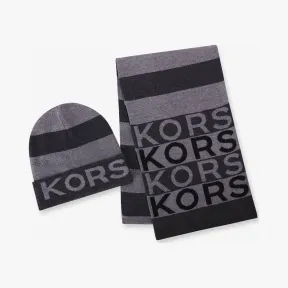 迈克高仕/Michael Kors 男士 Kors 条纹图案围巾针织帽套装 33833015