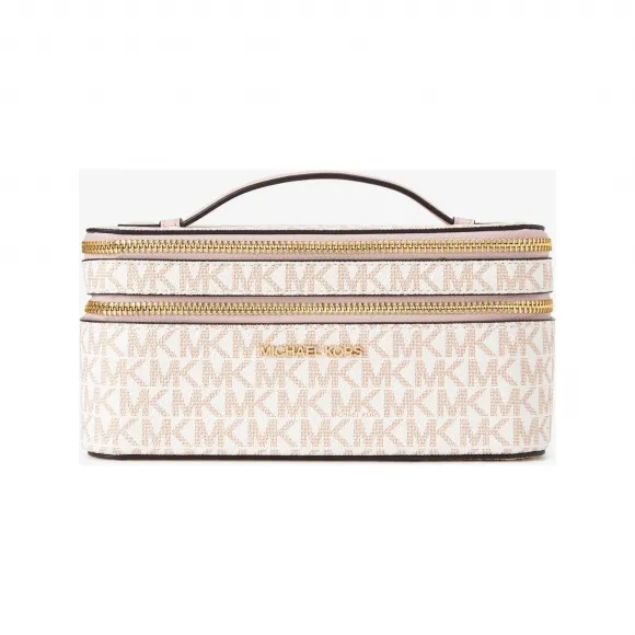 迈克高仕/Michael Kors Jet Set Travel 大号老花拉链包  香草白/浅粉色 拉链包 35F2GTVU9V124