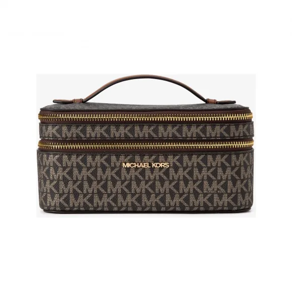 迈克高仕/Michael Kors Jet Set Travel 大号老花拉链包  深棕/金色 拉链包 35F2GTVU9V790