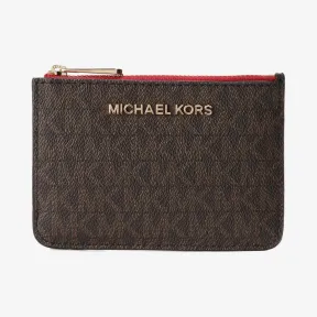 迈克高仕/Michael Kors  深棕/深红色 Jet Set Travel 小号老花拉链零钱包