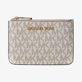 迈克高仕/Michael Kors  樱花粉 Jet Set Travel 小号老花拉链零钱包