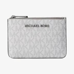 迈克高仕/Michael Kors  白色/灰色 Jet Set Travel 小号老花拉链零钱包