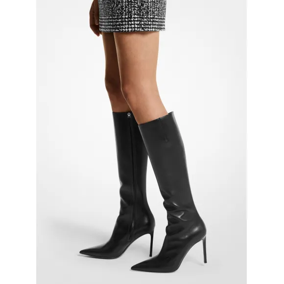 迈克高仕/Michael Kors Tatjana 皮质高跟长靴 女士 黑色 长靴 46F2TRHB1L001