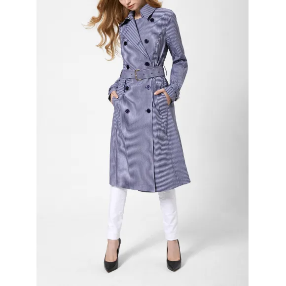 迈克高仕/Michael Kors 长袖条纹双排扣风衣 MS72HNZ64F456