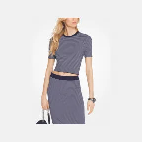 迈克高仕/Michael Kors 短袖圆领条纹印花露腰针织衫 MU76NF55ZV456