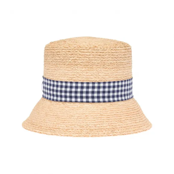 缪缪/Miu Miu 自然色 / 蓝色 酒椰纤维渔夫帽 5HC307-2F8I-F075R