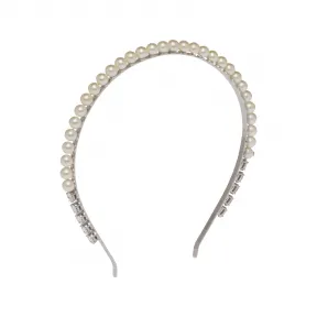 缪缪/Miu Miu 奶油色/水晶色 仿珍珠和仿水晶装饰金属发箍 5JH088-2F6Y-F01L8