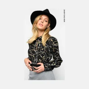 品高/Pinko MULTICOLOUR - 黑金 复杂珠宝印花弹力乔其纱衬衫 1B14717737ZHS