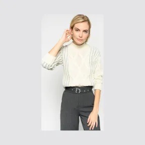 品高/Pinko ECRU/银色 约鲁巴LUREX +羊毛混纺套头衫 1B147BW27ZCK1