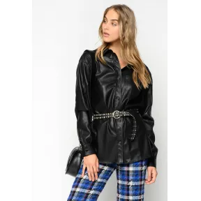 品高/Pinko LIMOUSINE BLACK POGGIARE人造皮革衬衫 1G14EU7105Z99