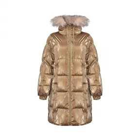 品高/Pinko 人造皮草装饰科技天鹅绒羽绒服 1G1500-Y6BCM07