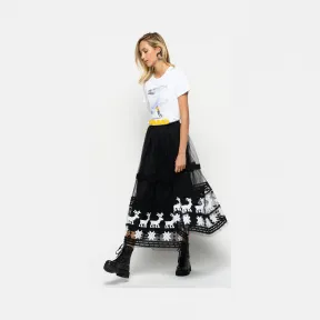 品高/Pinko 黑色 白色 BELFORT刺绣蕾丝半身裙 1Q1020Z762ZZ2