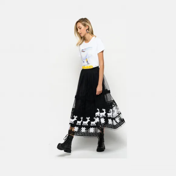 品高/Pinko 黑色 白色 BELFORT刺绣蕾丝半身裙 1Q1020Z762ZZ2