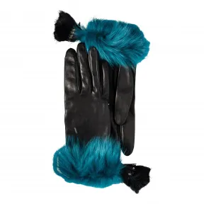 普拉达/Prada 黑色+深青色 女士 手套 1GG060 QKK F0M53