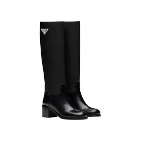 普拉达/Prada 亮面皮革和尼龙长靴 1W411M-3LFU-F0002-F-055