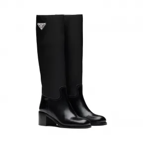 普拉达/Prada 亮面皮革和尼龙织物长靴 1W411M-EFE-F0002