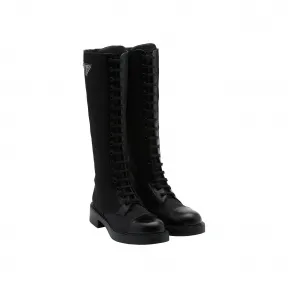 普拉达/Prada 亮面皮革和Re-Nylon 再生尼龙长靴 1W906M-3LLB-F0002-F-D050