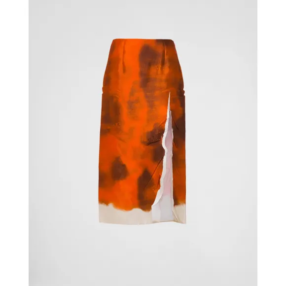 普拉达/Prada 印花缎面中长开衩半身裙 P168V-125C-F0049