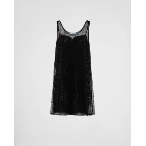 普拉达/Prada 仿水晶刺绣网眼迷你连衣裙 P3F40R-1WPH-F0002