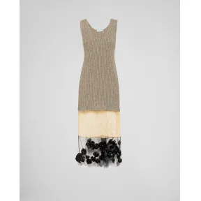 普拉达/Prada 刺绣针织和网眼织物连衣裙 P3I34R-118I-F03BD