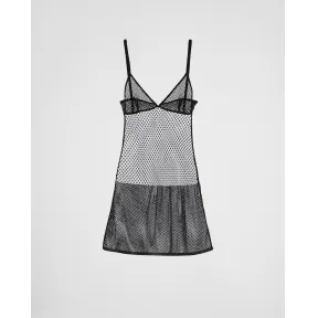 普拉达/Prada 莱茵石刺绣网眼织物迷你连衣裙 P3I65R-12BU-F0002