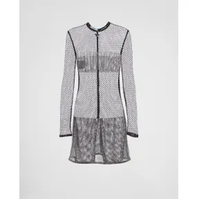 普拉达/Prada 莱茵石刺绣网眼织物迷你连衣裙 P3I71R-12CQ-F0Z2D