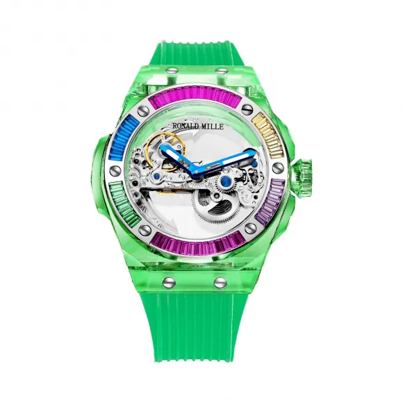 罗米/Ronald Mille 无色水晶外壳 43mm 全自动定制机械机芯 男表 R6201G-C-G