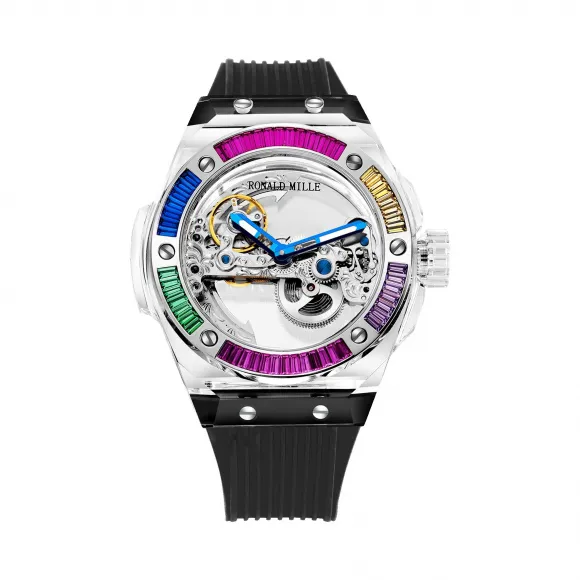 罗米/Ronald Mille 无色水晶外壳 43mm 全自动定制机械机芯 男表 R6201W-C-B