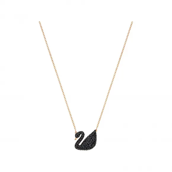 施华洛世奇/Swarovski Swarovski Iconic Swan 链坠  天鹅  小码  黑色  镀玫瑰金色调 5204134
