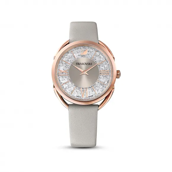 施华洛世奇/Swarovski Crystalline Glam 腕表, 真皮表带, 灰色, 玫瑰金色调 PVD 5452455