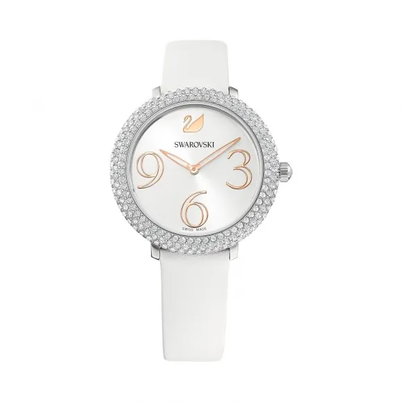 施华洛世奇/Swarovski Crystal Frost 腕表, 真皮表带, 白色, 不锈钢 5484070